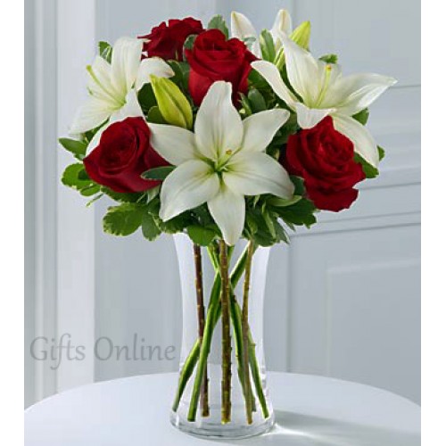 Red Roses with White Lily